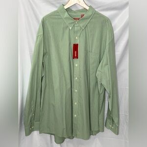 NWT Izod Men’s Green Gingham Casual Button Down Shirt Classic Fit 100% Cotton